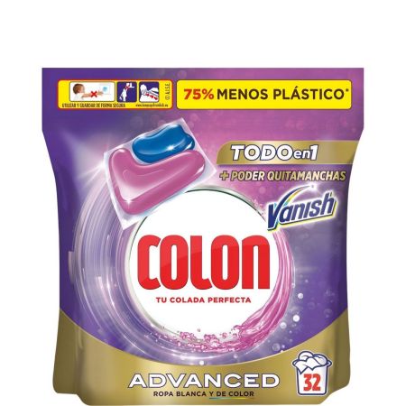 Colon Detergente Advanced Todo En 1 Detergente en cápsulas ofece mejor poder quitamanchas contra la ropa blanca y de color 32 uds