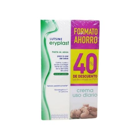 Eryplast Lutsine Pasta Al Agua Duplo Formato Ahorro Pasta previene y trata la dermatitis del pañal ofrece alivio de escoceduras e irritaciones 2x75 gr