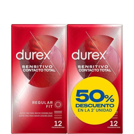 Durex Preservativos Sensitivo Contacto Total Regular Fit Duplo Preservativos más finos y extralubricados para mayor sensibilidad 2x12 uds