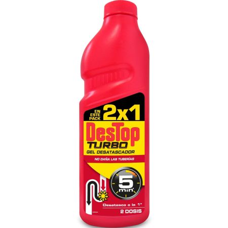 Destop Turbo Gel Desatascador Duplo Formato Especial Desatascador de tuberías desatasca y previene los atascos en 5 minutos 2x500 ml