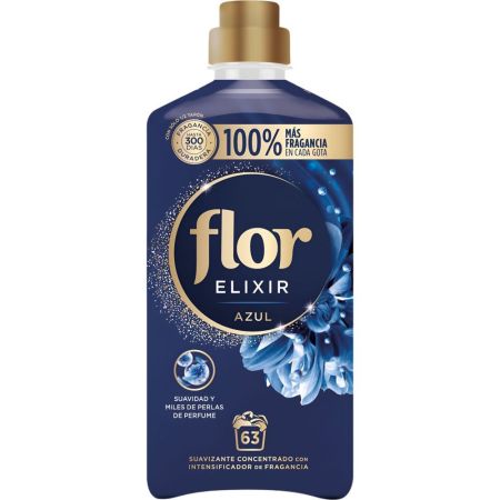 Flor Elixir Azul Suavizante Concentrado Suavizante concentrado ofrece olor a recién lavado hasta 300 días 63 lavados 1200 ml