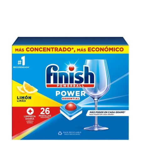 Finish Lavavajillas Powerball Power Essential Limón Lavavajillas a máquina en cápsulas eliminan la suciedad y grasa de la vajilla con aroma a limón 26 uds