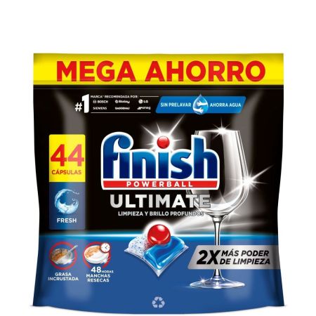 Finish Powerball Ultimate Mega Ahorro Limpia lavavajillas en cápsulas avanzado para mejor limpieza brillo y disolución 44 uds