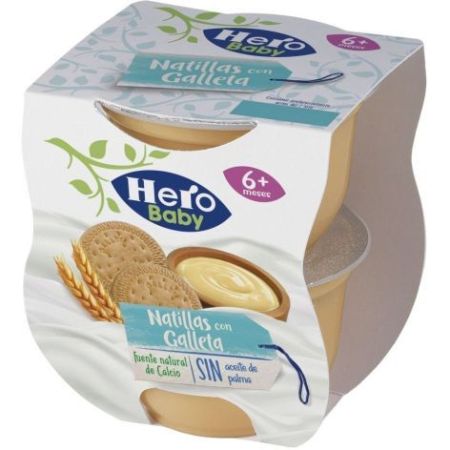 Hero Solo Tarrinas Natillas Con Galleta Duplo Natillas naturales de textura suave con alimentos esenciales perfectas para la merienda a partir de 6 meses 2x130 gr