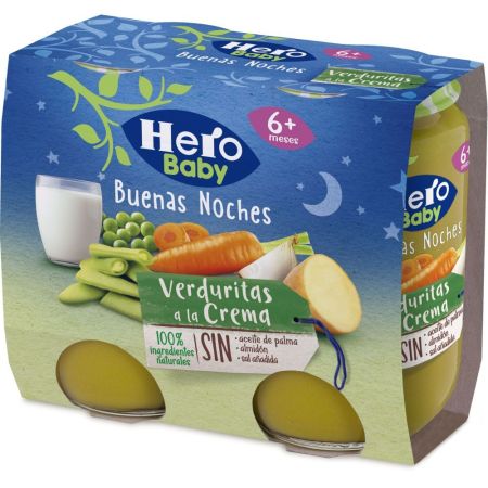 Hero Baby Buenas Noches Tarritos Verduritas A La Crema Tarritos sin gluten facilitan la digestión y aseguran un buen sueño a partir de 6 meses 2x190 gr