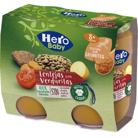 Hero Baby Tarritos Lentejas Con Verduritas Tarritos sin gluten elaborados con los mejores ingredientes a partir de 8 meses 2x190 gr