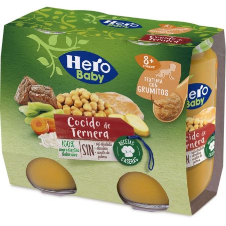 Hero Baby Tarritos Cocido De Ternera Tarritos sin gluten elaborados con los mejores ingredientes a partir de 8 meses 2x190 gr