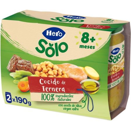 Hero Solo Tarritos Cocido De Ternera Tarritos naturales sin gluten de textura suave elaborados con los mejores ingredientes a partir de 8 meses 2x190 gr