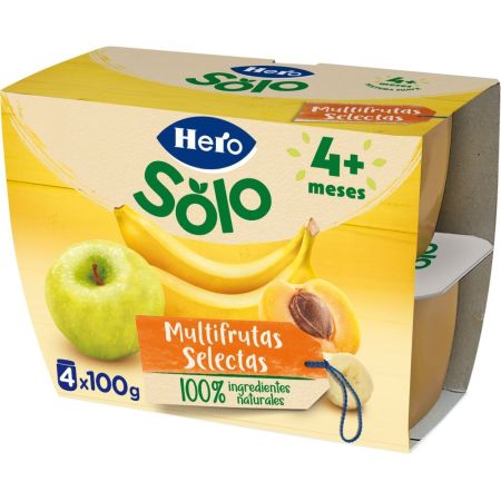 Hero Solo Tarrinas Multifrutas Selectas Tarrinas naturales de textura suave para alimentación natural y nutritiva a partir de los 4 meses 4x100 gr