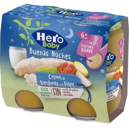 Hero Baby Buenas Noches Tarritos Crema De Verduras Con Rape Tarritos sin gluten facilitan la digestión y aseguran un buen sueño a partir de 6 meses 2x190 gr