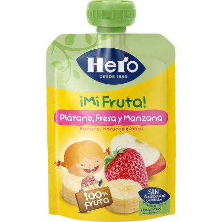 Hero ¡mi Fruta! Bolsita Plátano Fresa Y Manzana Bolsita sin gluten a partir de 12 meses 100 gr