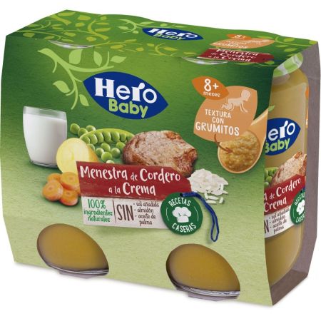 Hero Baby Tarritos Menestras De Cordero A La Crema Tarritos sin gluten elaborados con los mejores ingredientes a partir de 8 meses 2x190 gr