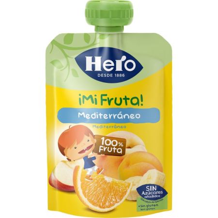 Hero ¡mi Fruta! Bolsita Mediterráneo Bolsita sin gluten para una alimentación natural y nutritiva a partir de 12 meses 100 gr