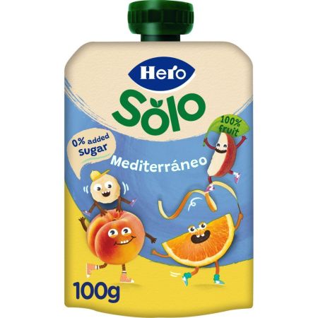 Hero Solo Bolsita Mediterráneo Bolsita natural sin gluten con 100% fruta para alimentación natural y nutritiva a partir de 12 meses 100 gr