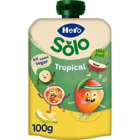 Hero Solo Bolsita Tropical Bolsita natural sin gluten con 100% fruta para alimentación natural y nutritiva a partir de 4 meses 100 gr