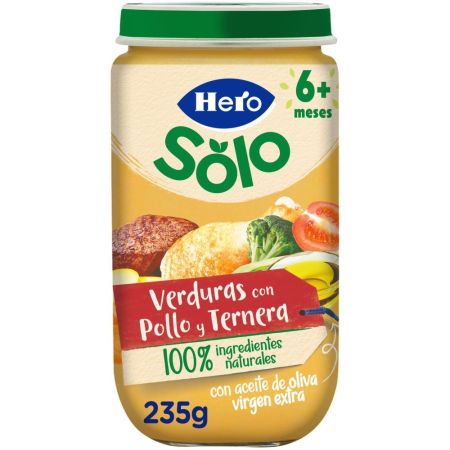 Hero Solo Tarrito Verduritas Con Pollo Y Ternera Tarrito natural sin gluten de textura suave para crecimiento sano y equilibrado a partir de 6 meses 235 gr