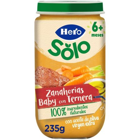 Hero Solo Tarrito Zanahoria Baby Con Ternera Tarrito sin gluten de textura suave para crecimiento sano y equilibrado a partir de 6 meses 235 gr