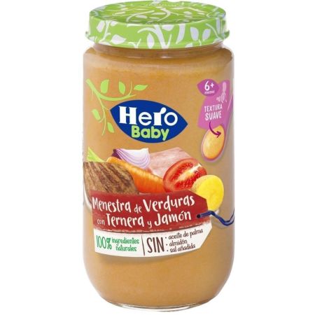 Hero Baby Tarrito Menestra De Verduras Con Ternera Y Jamón Tarrito sin gluten para un crecimiento sano y equilibrado a partir de 6 meses 235 gr