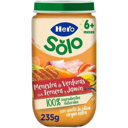 Hero Solo Tarrito Menestra De Verduras Con Ternera Y Jamón Tarrito natural sin gluten de textura suave para crecimiento sano y equilibrado a partir de 6 meses 235 gr