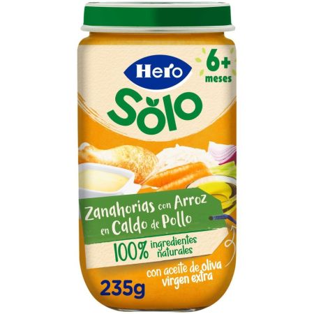 Hero Solo Tarrito Zanahoria Con Arroz En Caldito De Pollo Tarrito natural sin gluten de textura suave para crecimiento sano y equilibrado a partir de 6 meses 235 gr