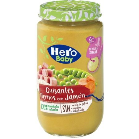 Hero Baby Tarrito Guisantes Tiernos Con Jamón Tarrito sin gluten para un crecimiento sano y equilibrado a partir de 6 meses 235 gr