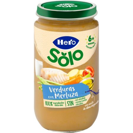 Hero Solo Tarrito Verduritas Con Merluza Tarrito natural sin gluten de textura suave ideal para introducir el pescado a partir de 6 meses 235 gr