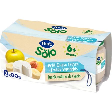 Hero Solo Tarritos Petit Queso Fresco Y Frutas Variadas Tarritos naturales con textura suave para crecimiento sano y equilibrado a partir de 6 meses 2x80 gr