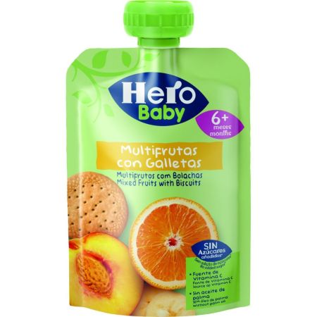 Hero Baby Bolsita Multifrutas Con Galletas Bolsita sin azúcares añadidos y fuente de vitamina c a partir de 6 meses 100 gr