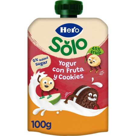 Hero Solo Bolsita Yogurín Griego Con Zumos Fruta Cookies Bolsita natural sin azúcar para alimentación natural y nutritiva a partir de 12 meses 100 gr