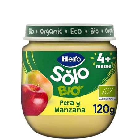 Hero Solo Bio Tarrito Pera Y Manzana Tarrito ecológico sin gluten elaborado 100% con fruta natural a partir de 4 meses 120 gr