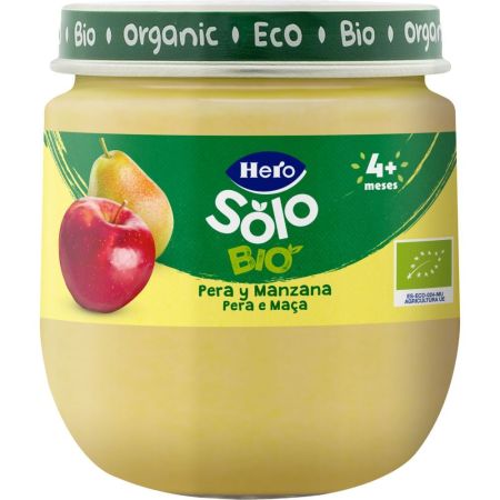 Hero Solo Bio Tarrito Pera Y Manzana Tarrito ecológico sin gluten elaborado 100% con fruta natural a partir de 4 meses 120 gr