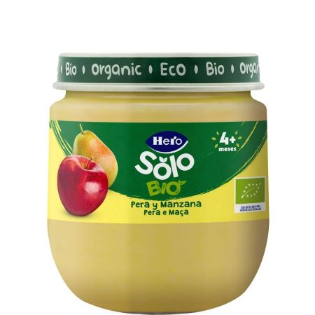 Hero Solo Bio Tarrito Pera Y Manzana Tarrito ecológico sin gluten de textura suave elaborado 100% con fruta natural a partir de 4 meses 120 gr