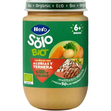 Hero Solo Bio Tarrito Verduras Alubias Y Ternera Tarrito ecológico elaborado con ingredientes 100% ecológicos a partir de 6 meses 190 gr