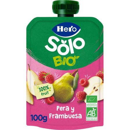 Hero Solo Bolsita Eco Pera Y Frambuesa Bolsita elaborada ingredientes 100% ecológicos a partir de 4 meses 100 gr