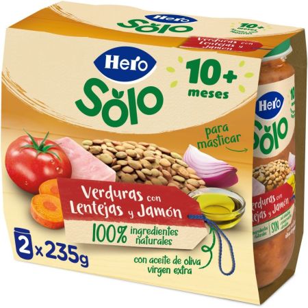 Hero Baby Tarritos Verduras Con Lentejas Y Jamón Tarritos textura con trocitos para una alimentación equilibrada y nutritiva a partir de 10 meses 2x235 gr