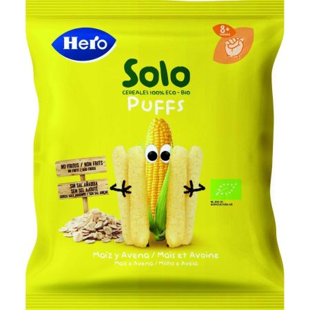 Hero Solo Puffs Eco Maíz Y Avena Snacks sin conservantes ni colorantes y sin sal añadida a partir de 8 meses 25 gr