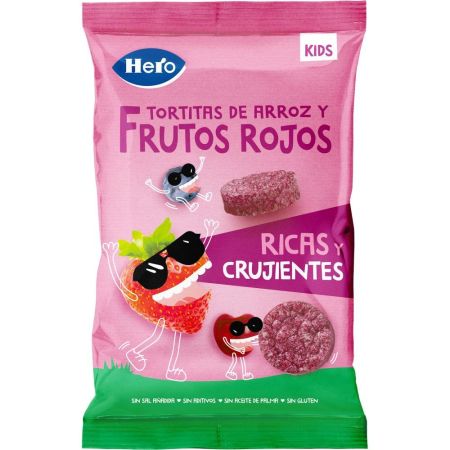 Hero Kids Tortitas De Arroz Y Frutos Rojos Snack sin gluten rico y crujiente sin sal ni aditivos añadidos a partir de 36 meses 40 gr