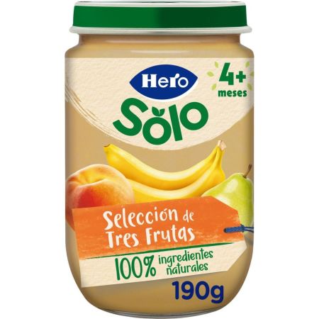 Hero Solo Tarrito Selección De Tres Frutas Tarrito natural de textura suave para alimentación natural y nutritiva a partir de los 4 meses 190 gr