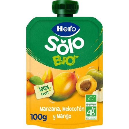 Hero Solo Bolsita Eco Manzana Melocotón Y Mango Bolsita elaborada ingredientes 100% ecológicos a partir de 4 meses 100 gr