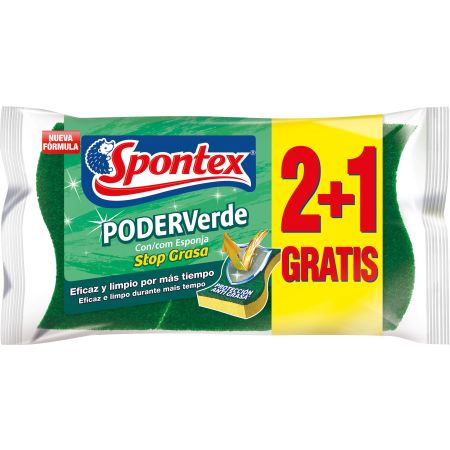 Spontex Estropajo Poderverde Formato Especial Estropajo multiusos con esponja repele la grasa para que se mantenga más limpio y eficaz 3 uds