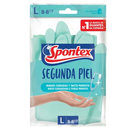 Spontex Guantes Segunda Piel Talla L Guantes extrafinos ofrece unas manos cuidadas para tacto perfecto 2 uds