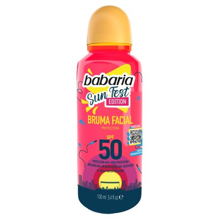 Babaria Sun Fest Edition Bruma Facial Spf 50 Protector solar invisible y resistente al agua de rápida absorción acelerador del bronceado 100 ml