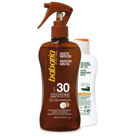 Babaria Aceite Protector Spf 30 + Aloe Bálsamo Después Del Sol Pack Set de protección solar completo bronceador para antes y después del sol