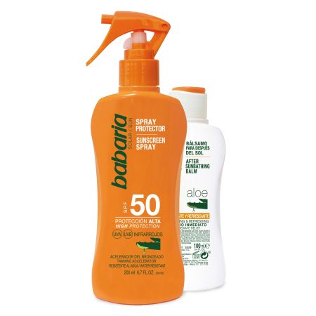 Babaria Spray Solar Spf 50 + Aloe Bálsamo Para Después Del Sol Pack Set solar de protección solar protege e hidrata antes y después del sol