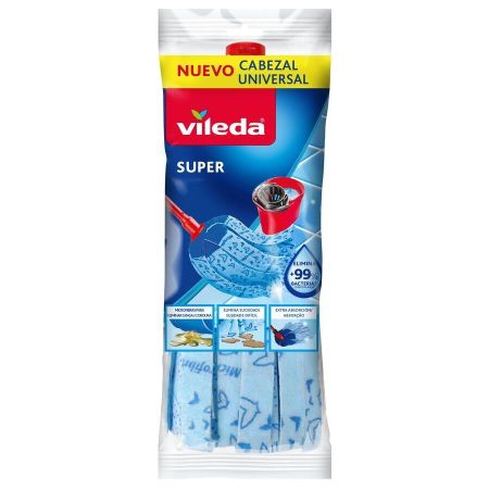 Vileda Fregona Super Cabezal Universal Recambio Fregona con microfibras gran capacidad de limpieza y absorción