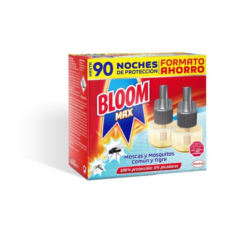 Bloom Max Moscas Y Mosquitos Común Y Tigre Recambio Formato Ahorro Insecticida eléctrico fórmula concentrada de acción rápida 100% de protección 2 uds