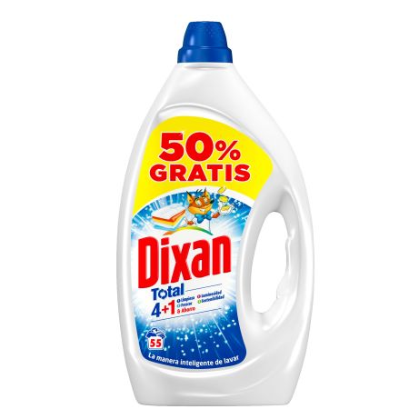 Dixan Detergente Total 4+1 & Ahorro Formato Especial Detergente líquido con gran poder de limpieza para luminosidad frescor y sostenibilidad 55 lavados 2475 ml