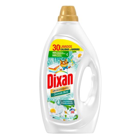 Dixan Detergente Aromaterapia Sensanción Floral Lotus Detergente líquido limpieza con esencias florales naturales 30 lavados 1350 ml