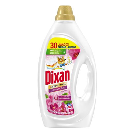 Dixan Detergente Aromaterapia Sensación Floral Orquídea Detergente líquido limpieza profunda con esencias florales naturales 30 lavados 1350 ml