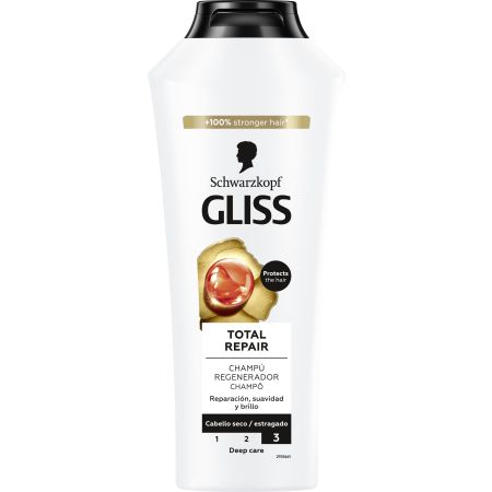 Gliss Total Repair Champú Regeneador Champú regenerador aporta suavidad y brillo para cabello seco o estragado 400 ml